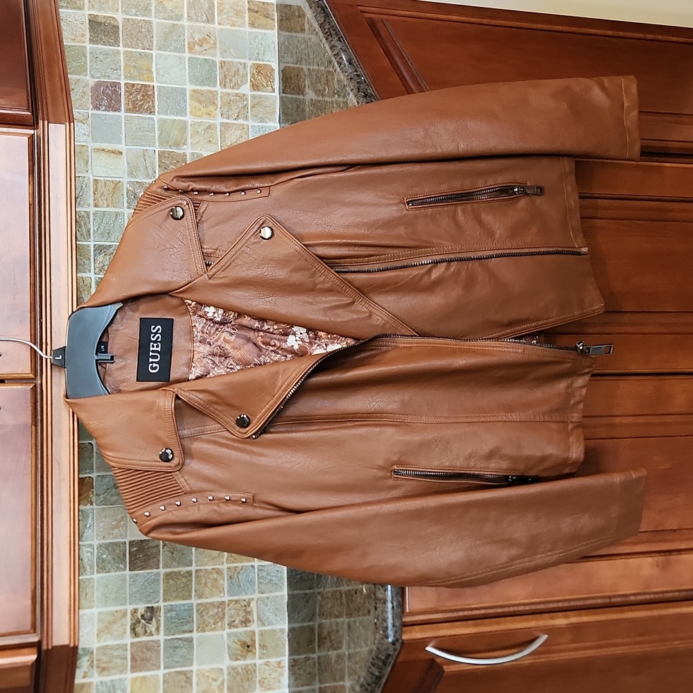 Guess Faux Leather Brown Moto Jacket
